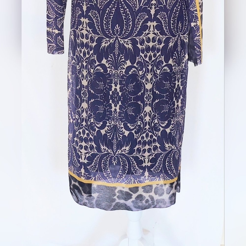 Petit Pois by Viviana G Long Sleeve Maxi Dress Size Medium Blue Gold - Picture 3 of 10